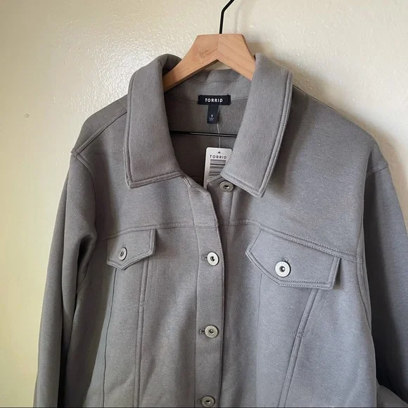 Torrid | Fleece Grey Trucker Shacket - Picture 3 of 7
